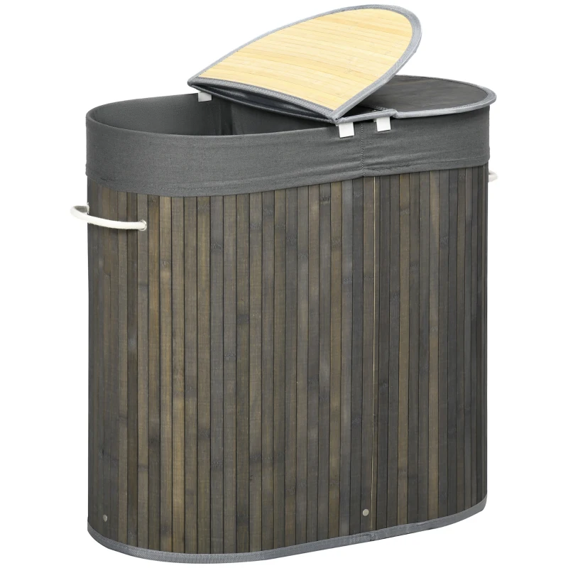 HOMCOM Kosz na bieliznę 100L z wyjmowaną ławą do prania 62,5 cm x 37 cm x 60,5 cm Naturalny + Biały
