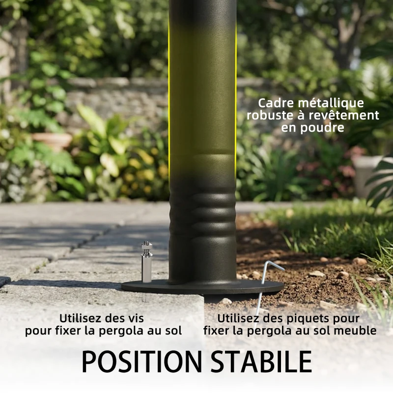 Outsunny Pergola de jardin, pergola adossée tonnelle de jardin avec structure métallique et trous de drainage, 3 x 2 m, crème