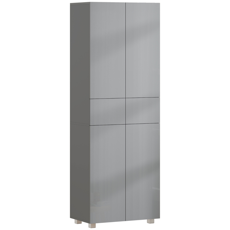 HOMCOM Storage Cabinet, Kitchen Cupboard with 3 Adjustable Shelves, 60L x 35W x 170H cm, High Gloss Grey