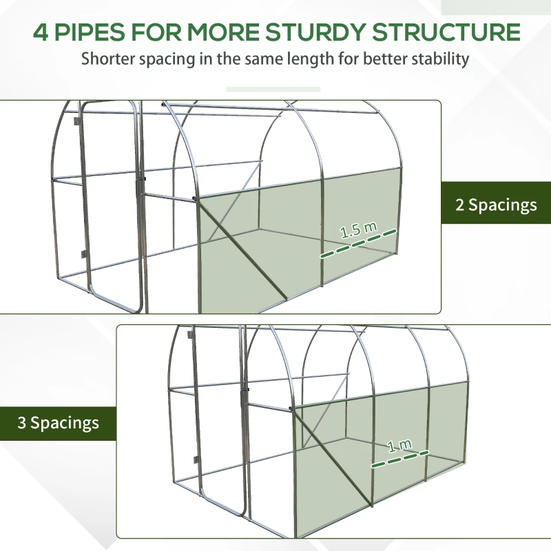 Outsunny Large Polytunnel Walk In Greenhouse, Plant Gardening Tunnel Green House with Metal Hinged Door, Galvanised Steel Frame & Mesh Windows, Green (3 x 2 m)