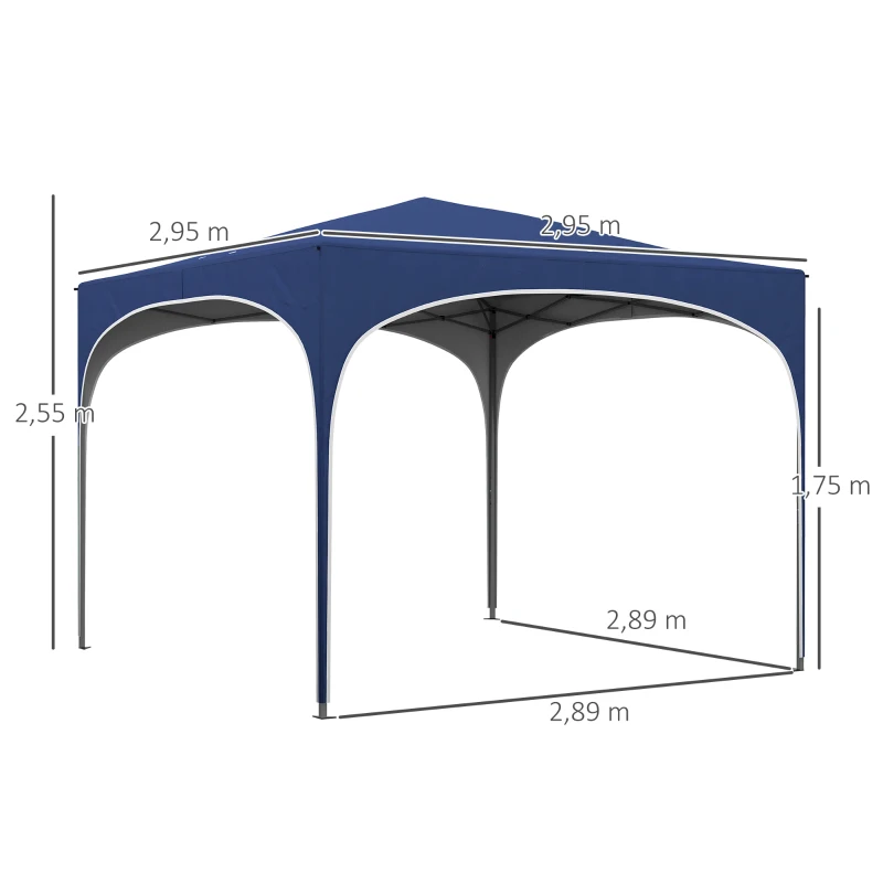 Outsunny Składany Pawilon, Regulowany, Metalowe Wsparcie, Mocna Tkanina, W Komplecie z Torbą, 2,95 x 2,95 x 2,55m, Granatowy