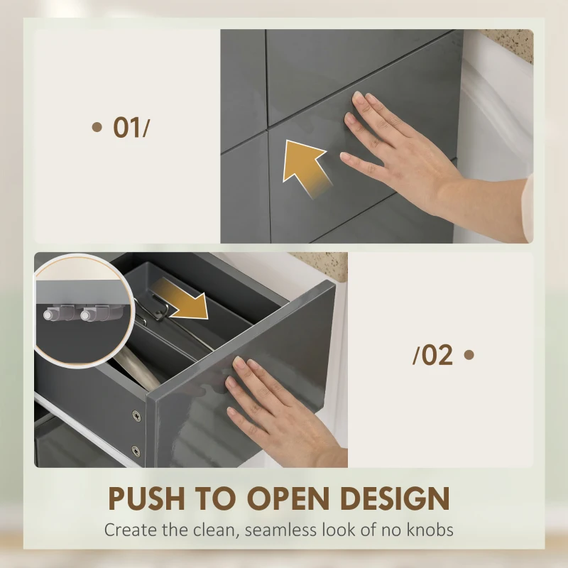 HOMCOM Storage Cabinet, Kitchen Cupboard with 3 Adjustable Shelves, 60L x 35W x 170H cm, High Gloss Grey