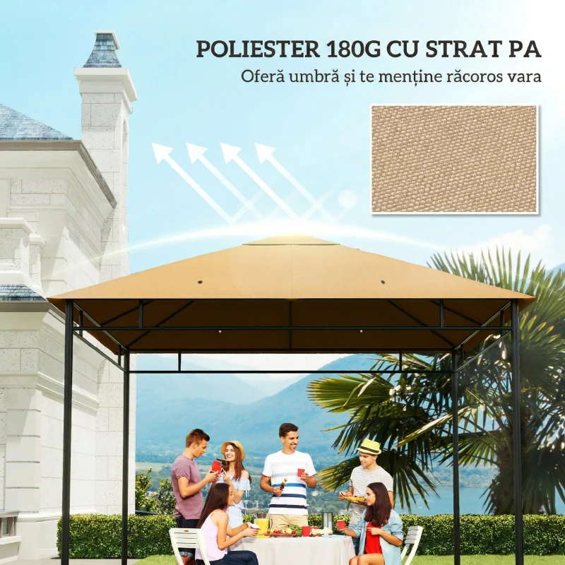 Outsunny Acoperiș de rezervă pentru pavilion 3x3m din poliester cu orificii de ventilație și găuri pentru drenaj, bej