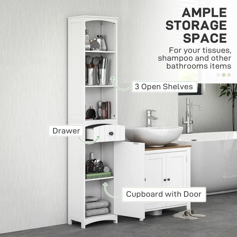 HOMCOM Szafka łazienkowa, wysoka, biała, z miejscem na pralkę