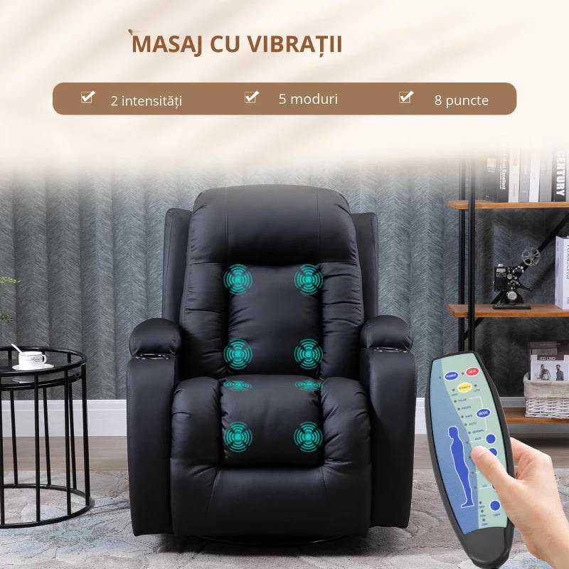 Homcom Fotoliu Masaj & incalzire – 8 Zone, Piele Eco, inclinabil 150°