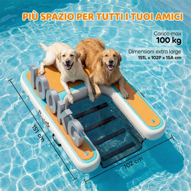 PawHut Rampa Gonfiabile per Cani XL per Piscina, Barca e Piattaforma, 151x102cm