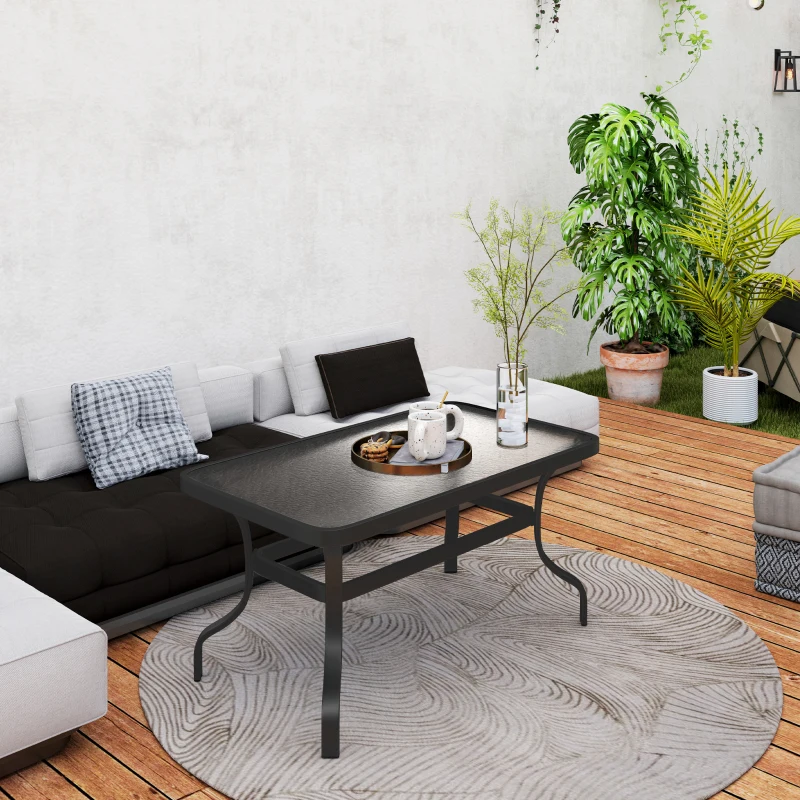 Outsunny Stolik kawowy ze szkła hartowanego, czarny, falisty design