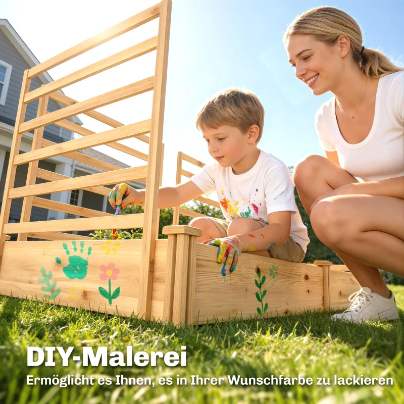 Outsunny Hochbeet mit Rankgitter Holz Blumenkasten mit 3 Spalier Trennwand Offenem Boden 240 x 125 x 102 cm Naturholz