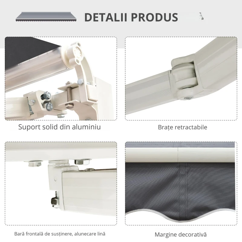 Outsunny Copertina de Soare 2.5×2 m Manuala Gri