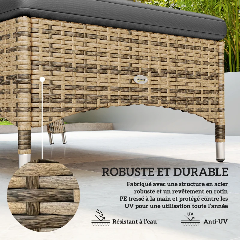 Outsunny Transat bain de soleil matelas inclinaison réglable multipositions accoudoirs roulettes 200 x 73 x 30-103 cm jaune