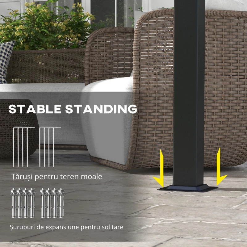 Outsunny Pergolă Gazebo 3x3,5 m cu 3 Acoperișuri Reglabile din Oțel și Poliester Anti-UV, Gri