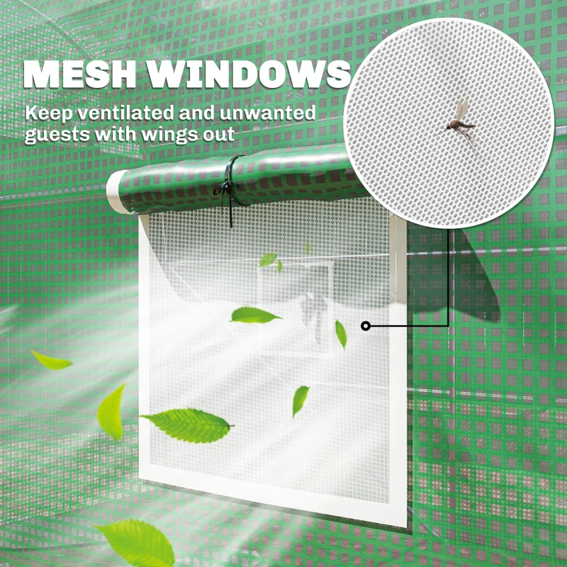 Outsunny 4 x 2 x 2 m Polytunnel Greenhouse with Roll-up Door and 6 Mesh Windows, Walk-in Garden Tunnel Warm House Tent with UV-resistant PE Cover and Galvanised Steel Frame, Green