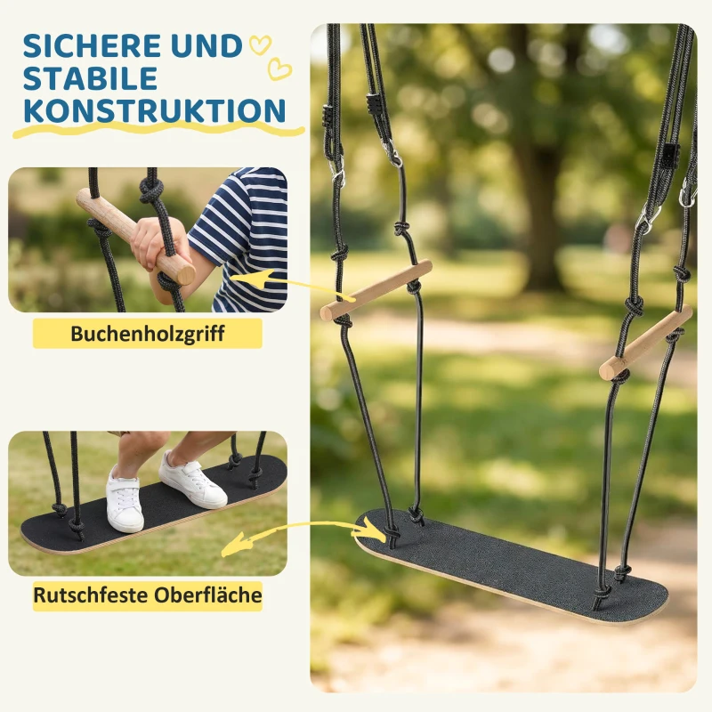 AIYAPLAY Skateboard Schaukel Kinderschaukel mit verstellbarer Höhe, rutschfestem Brett, wetterfestem Seil, Griffen Schwarz