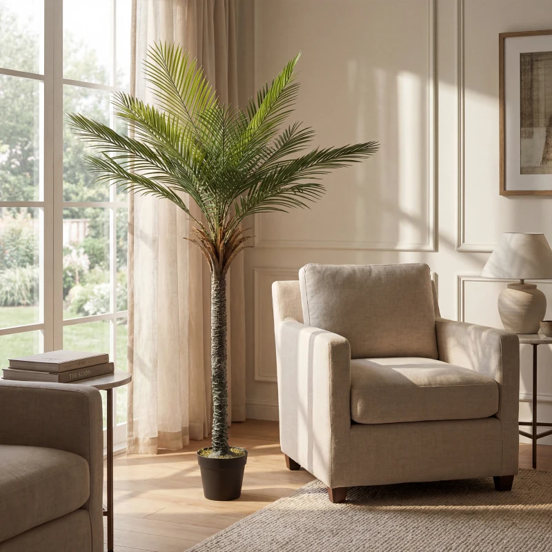 HOMCOM Planta Artificial Decorativa 180 cm Palmera Artificial con Maceta y Hojas para Interior Verde