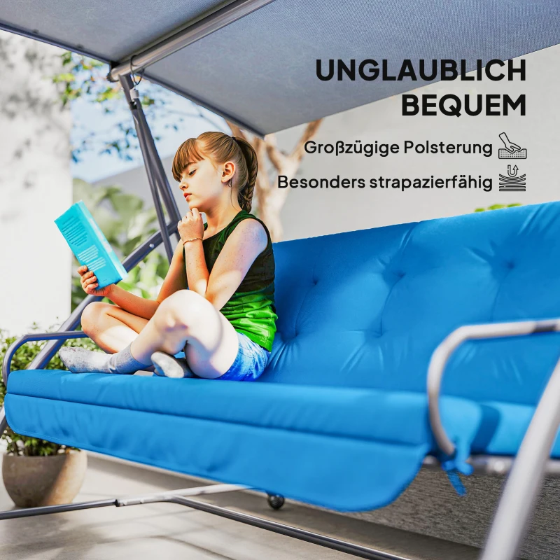 Outsunny Cushion Set for Hollywood Swing 170 cm Seat Cushion Swing Cushion Garden Swing Garden Cushion Back Cushion Side Cushion Blue