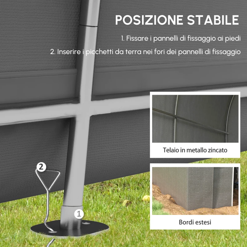 Outsunny Capanno da Giardino, Tenda da Stoccaggio Esterno, Garage per Bici, Tetto in PE, Struttura in Metallo Zincato, Grigio