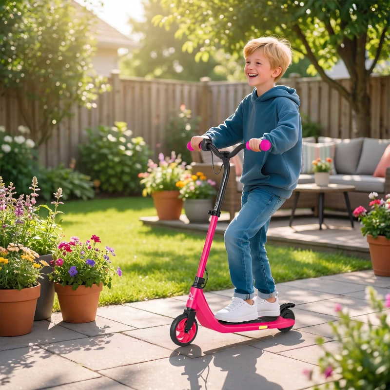 HOMCOM Electric Scooter for Kids 6+, Foldable E Scooter, Up to 8 KM/H, Maximum Range 6 KM, Adjustable Height, Pink