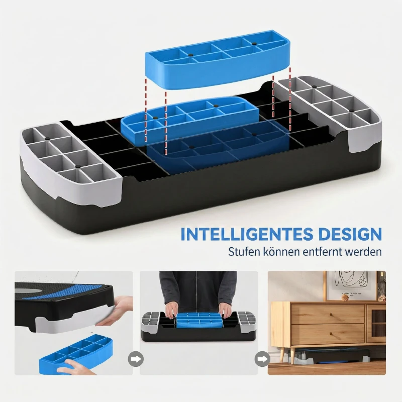 HOMCOM Stepper Fitness pentru Aerobic Reglabil pe 3 Înălțimi de 10-15-20 cm, Albastru și Negru