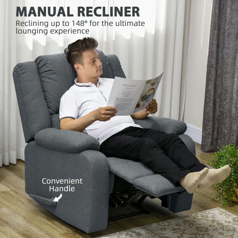 HOMCOM Fotel relaksacyjny manualny, funkcja leżenia, ciemnoszary