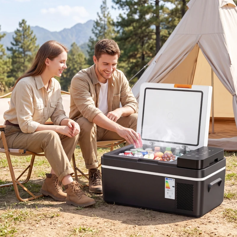 Outsunny Nevera con compresor 20L -20℃ a 20℃ Nevera eléctrica con control por app, luces LED, puerto USB, protección de batería