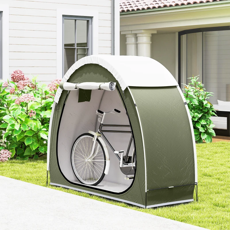 Outsunny Tente à Vélo Abri de Vélo Portable pour 2 Vélos Imperméable avec poche sac transport Tissu Oxford 200 x 80 x 170 cm vert