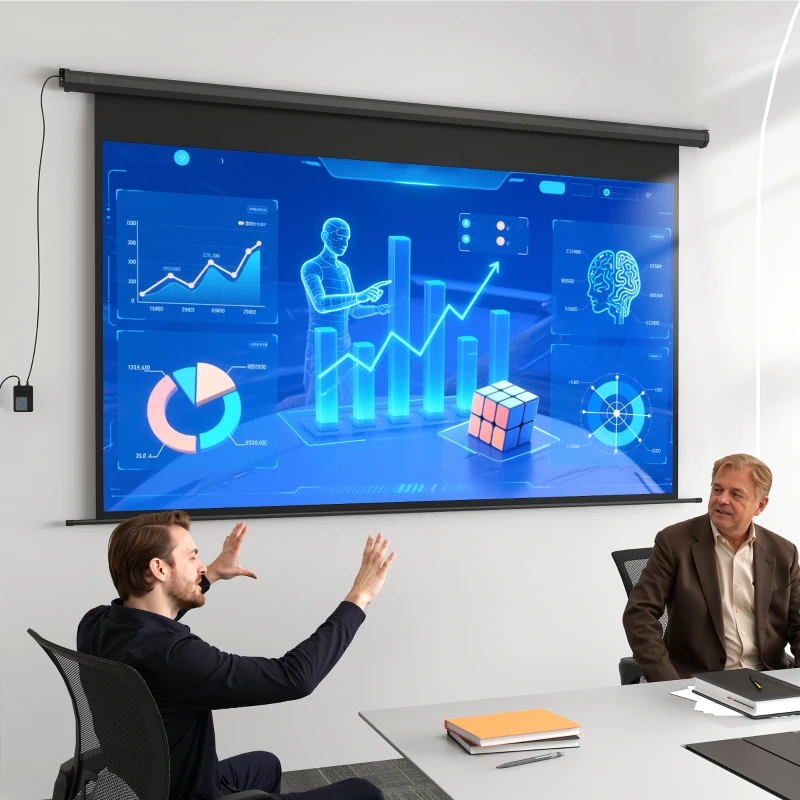 HOMCOM Écran de projection motorisé 120 pouces, 16:9 4K HD, fixation mural ou plafond avec télécommande, 297x8x183cm(m-9)