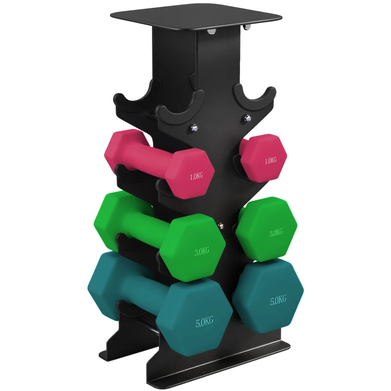 SPORTNOW Hex Dumbbells Set with Dumbbell Rack, Non Slip Hand Weights for Home Gym Strength Training, 2 x 1kg, 2 x 3kg, 2 x 5kg