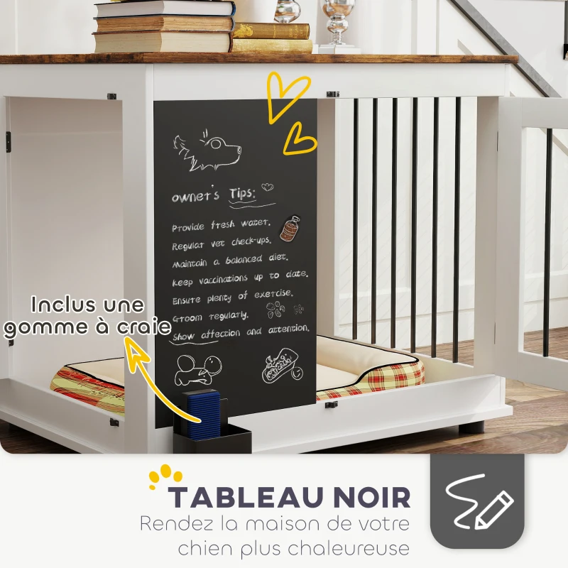 PawHut Cage pour chien cage chien intérieur avec 2 portes tableau noir pour chiens taille moyenne 20 kg 80 x 60 x 70 cm blanc