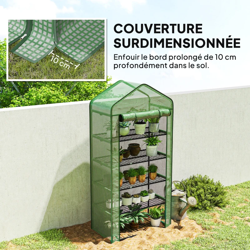 Outsunny Serre de jardin Serre 5 niveaux avec 1 porte enroulable, Bâche en PE Renforcée Résistante dim. 90L x 49l x 193H cm