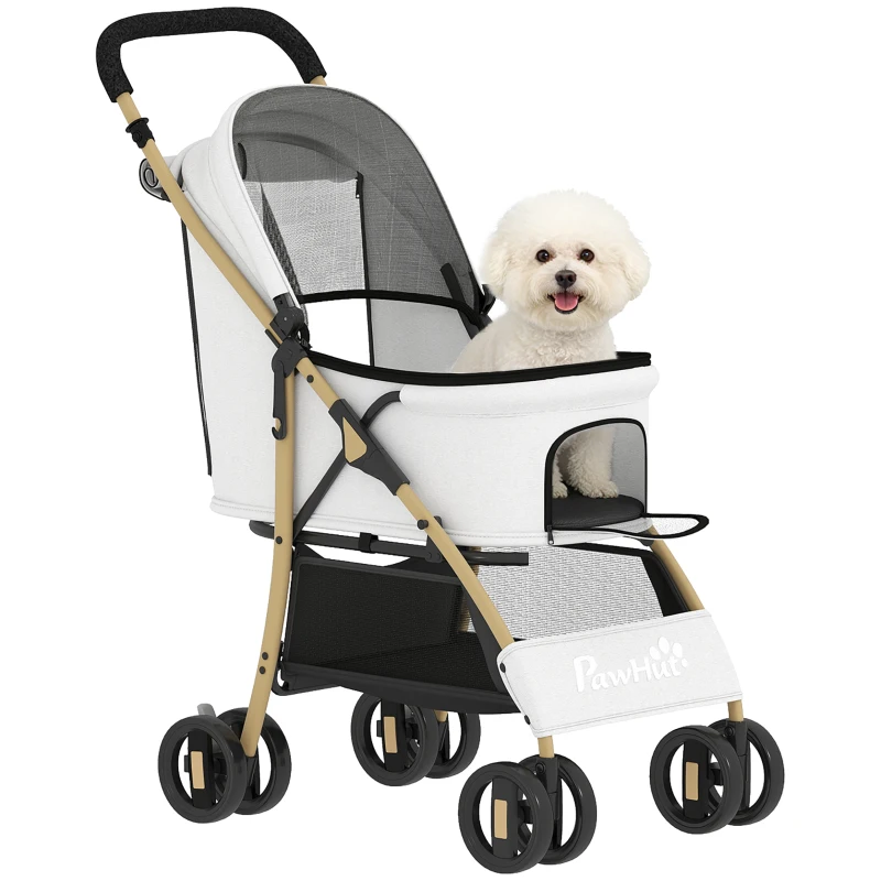 PawHut Carrito para Mascotas con 2 Puertas Ventana de Malla Cesta de Almacenamiento Cuerda de Seguridad 80x44,5x97 cm Gris Claro