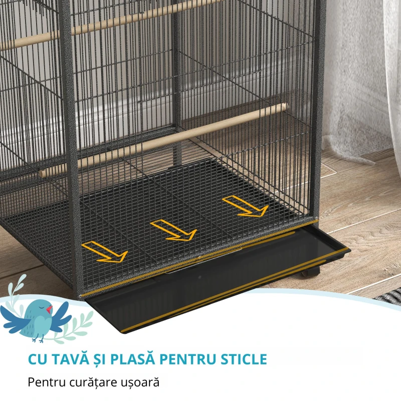Pawhut Colivie pentru Pasari – 48×46×74 cm cu Suport Rulant
