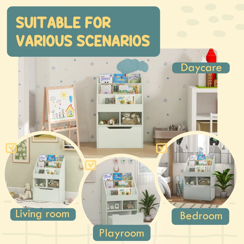 HOMCOM Dziecięcy regał z szufladą, regał na książki z przegrodami, 60 x 29,9 x 90 cm, zielony