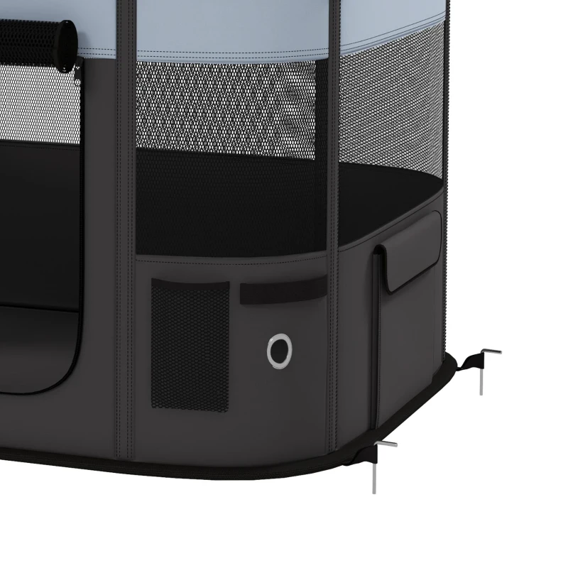 PawHut Țarc de Joacă pentru Animale de Companie cu 7 Ferestre, 3 Uși și 2 Pungi de Depozitare, Gard pentru Câini din Țesătură și Oțel Oxford, 84x64x53 cm, Negru