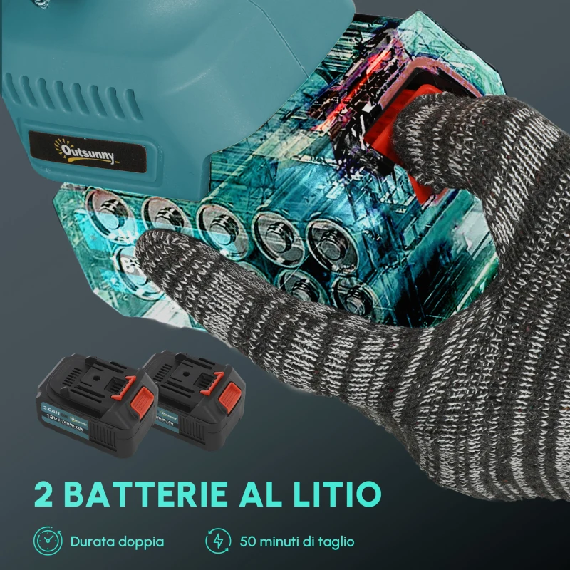 Outsunny Mini motosega a batteria 20,3 cm 6000mAh 580W asta telescopica Blu