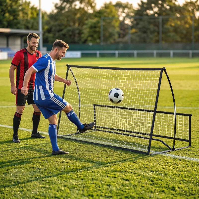 SPORTNOW Rebounder für Fußball, 2-in-1 Zweiseitig Faltbar Prellwand mit Rückprallwand Netz, 200 x 94cm, Schwarz