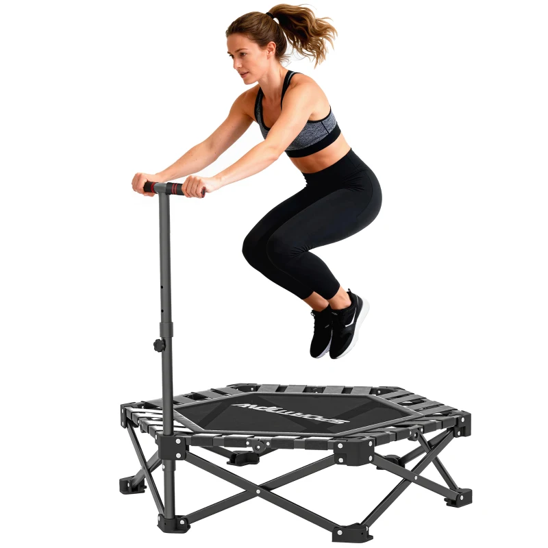 SPORTNOW Trampolín de Fitness Plegable 104 cm con Barra Ajustable en 3 Alturas Marco Metálico Reforzado y Bolsa 104x104x114 cm