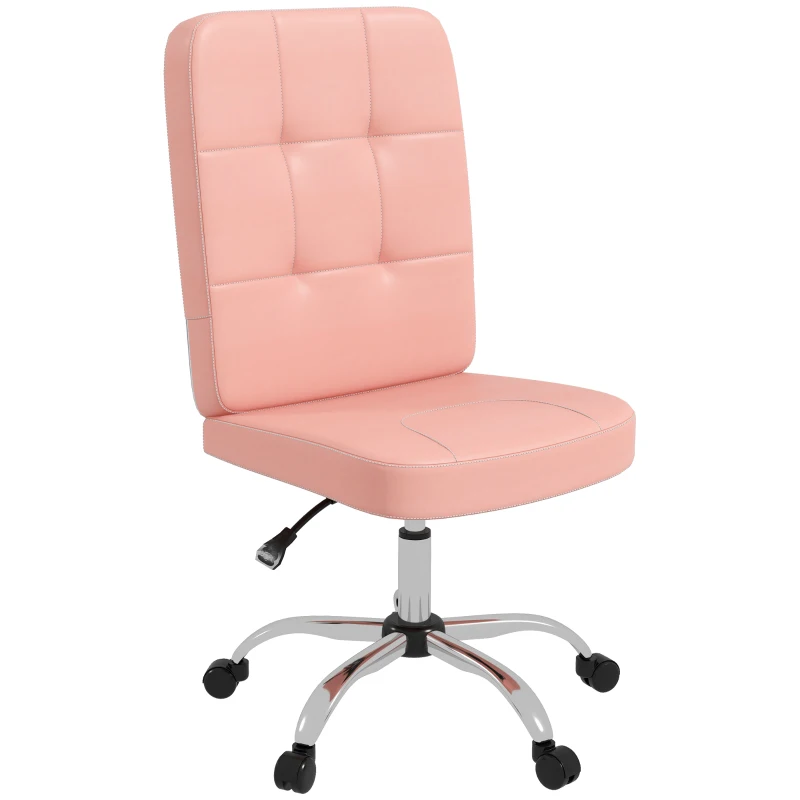 Vinsetto Silla de Oficina sin Brazos Silla de Escritorio Giratorio de Piel Sintética con Altura Ajustable 45x59x90-100 cm Rosa