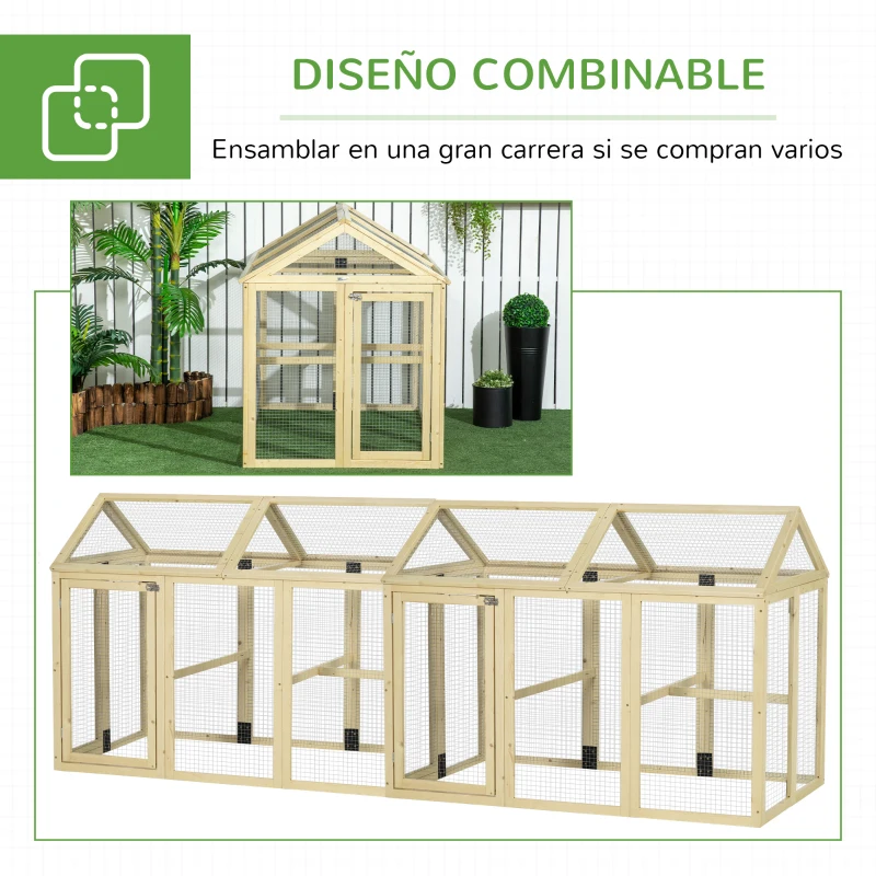 PawHut Gallinero para Exterior 140x88,5x106 cm con 3 Perchas Marco de Madera y 2 Puertas con Cierre Madera Natural