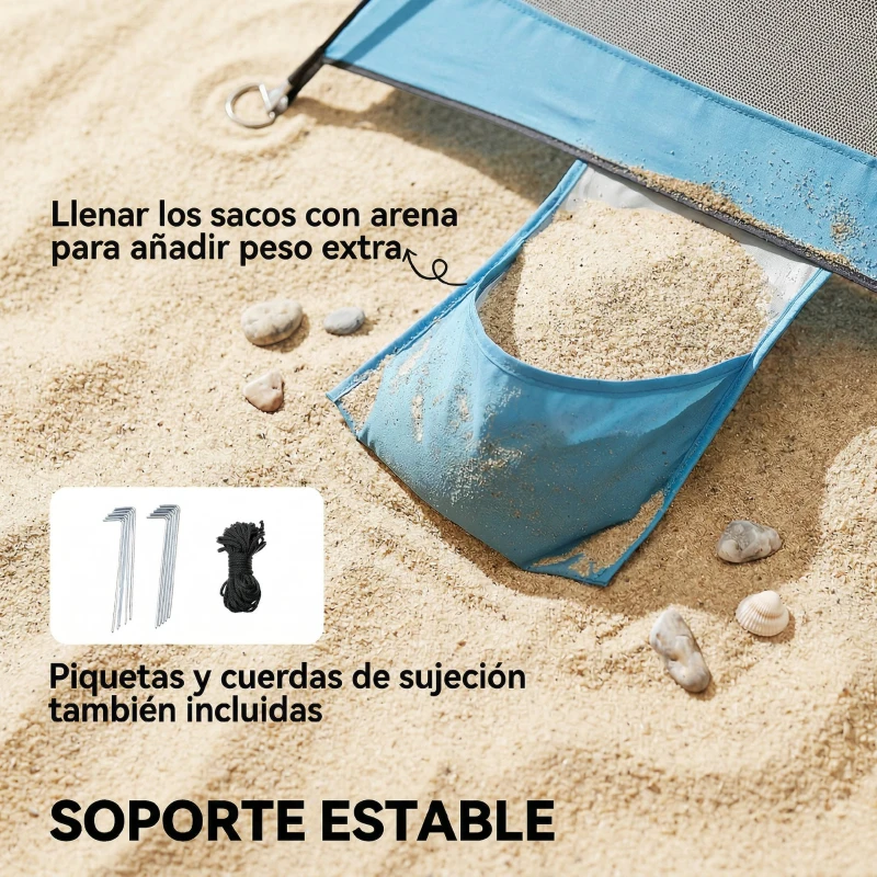 Outsunny Carpa de Playa para 2-3 Personas con Sacos de Arena, Puerta, Ventanas, UPF30+ Bolsa de Transporte Bolsillo Azul Cielo