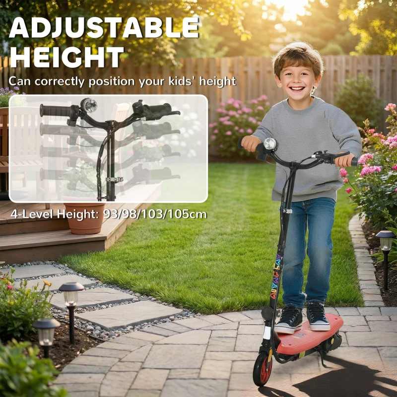 HOMCOM Foldable Electric Scooter, with LED Lights, for Ages 7-14 Years, Red