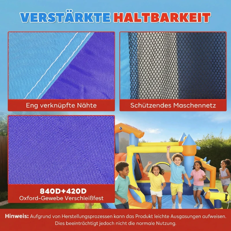 AIYAPLAY 8-in-1 Hüpfburg mit Gebläse Rutsche Planschbecken Trampolin Kletterwand für Indoor Outdoor 350x325x210cm Mehrfarbig