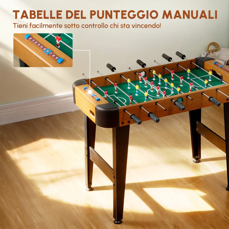 SPORTNOW Calcio Balilla con 22 Giocatori, 2 Palline e Contatori Manuali, Impugnature Antiscivolo, 92x75x71 cm, Marrone