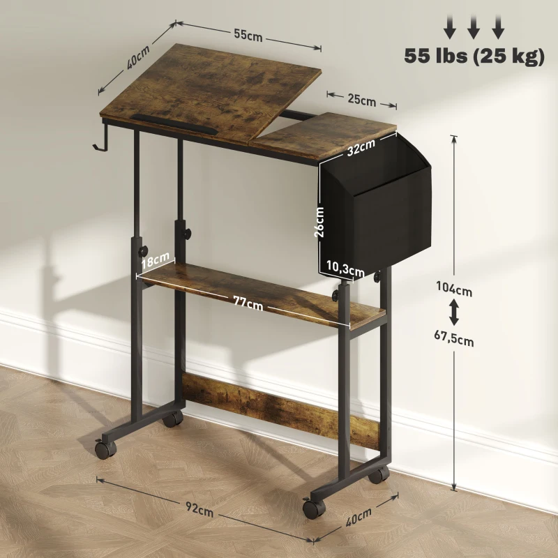 HOMCOM Biurko regulowane, 92 x 40 cm, z kółkami, do komputera