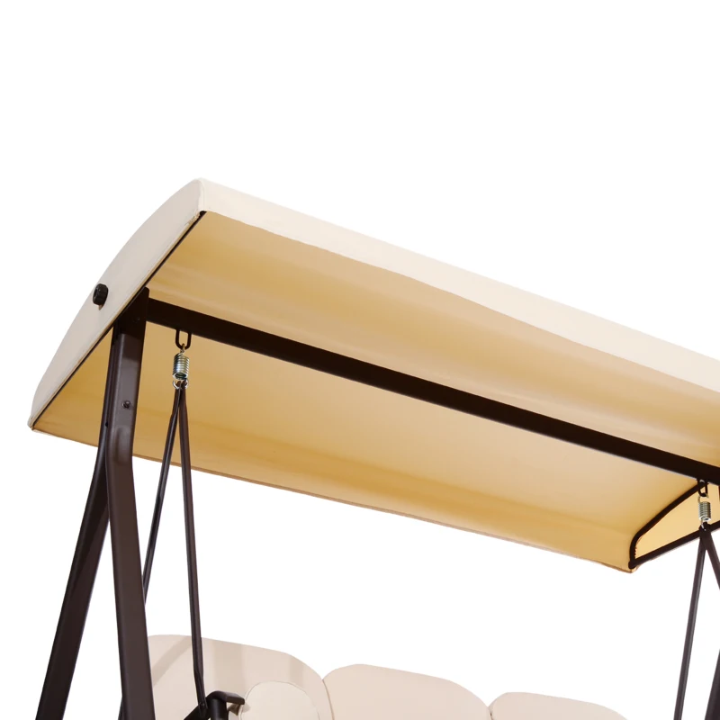 Outsunny Balancelle de Jardin 3 Places Grand Confort Toit Inclinaison réglable Coussins Plateaux rétractables 121x208x172cm beige
