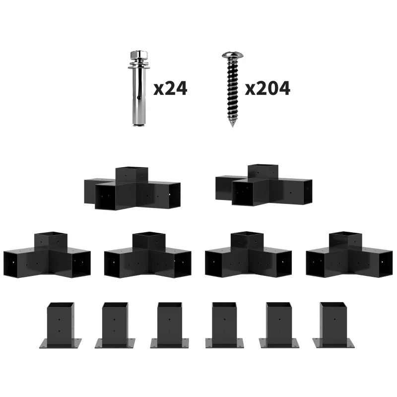 Outsunny 12PCS Pergola Kit, Pergola Brackets with 3-Way & 4-Way Corner Brackets for 9.6 x 9.6 cm (Actual 9.2 x 9.2 cm) Lumber