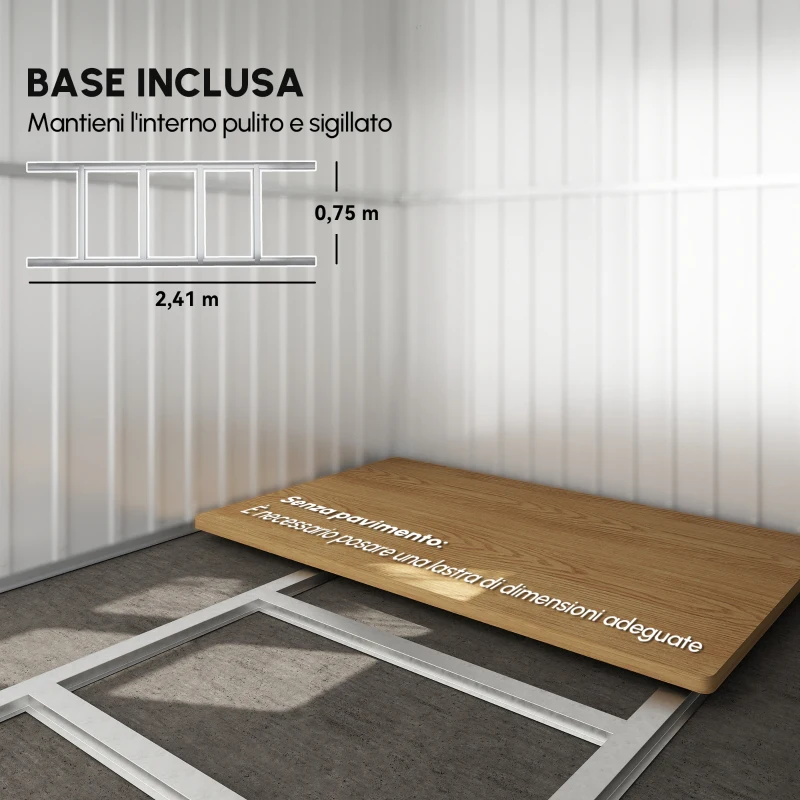 Outsunny Capanno metallico per deposito attrezzi da giardino, con finestra, porta larga, 260 x 177 x 190 cm, Verde