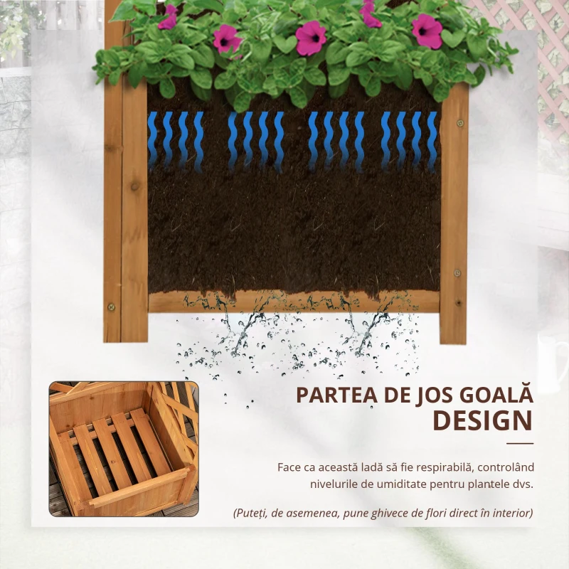 Outsunny Jardiniera de gradina din lemn de brad maro cu grila pentru plante cataratoare, 40x40x145cm