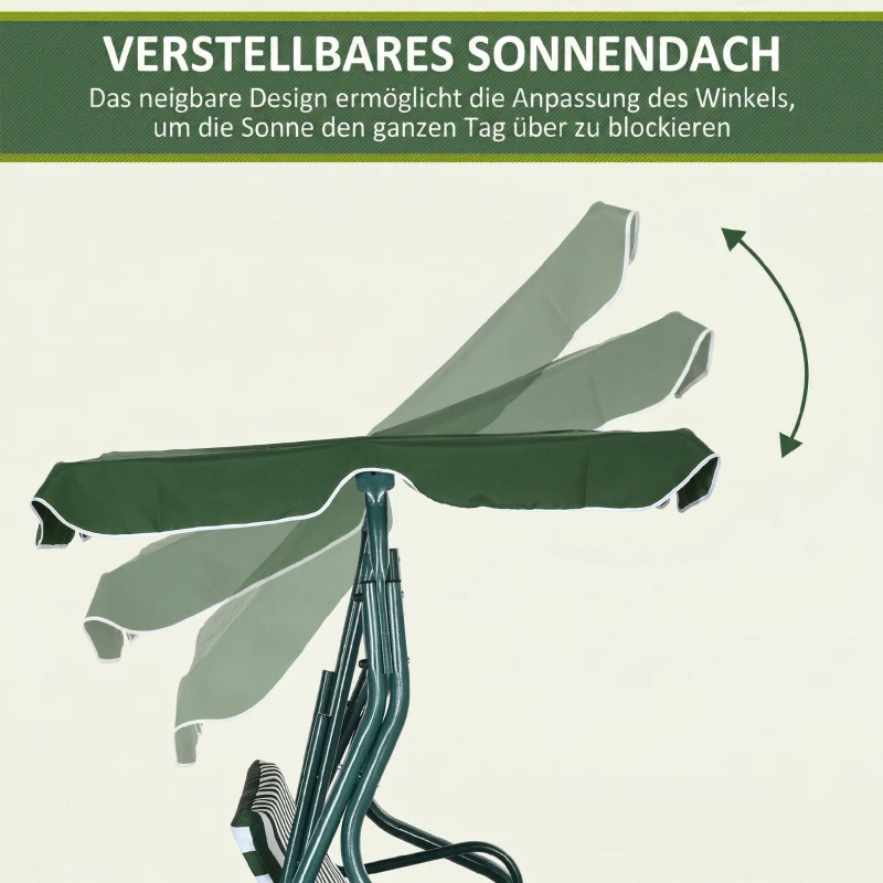 Outsunny 3-Sitzer Hollywoodschaukel Gartenliege Schaukelbank, wetterbeständig, 172 cm x 110 cm x 153 cm, Grün + Weiß