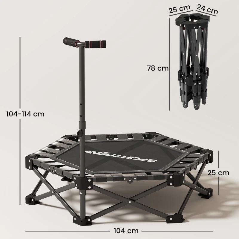SPORTNOW Trampolín de Fitness Plegable 104 cm con Barra Ajustable en 3 Alturas Marco Metálico Reforzado y Bolsa 104x104x114 cm