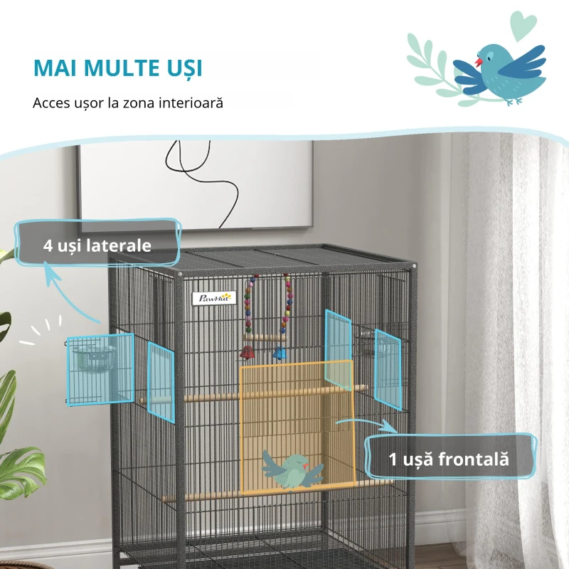 Pawhut Colivie pentru Pasari – 48×46×74 cm cu Suport Rulant